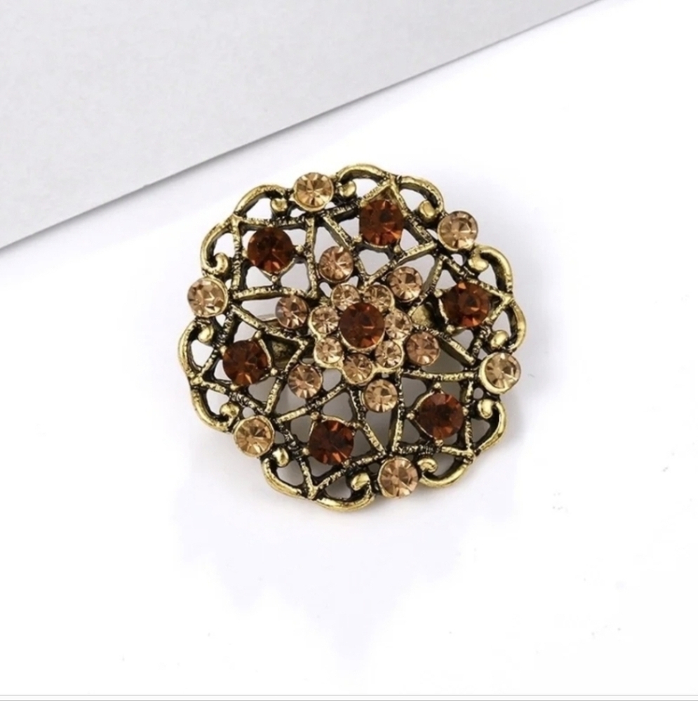 Elegant Gold & Brown Brooch